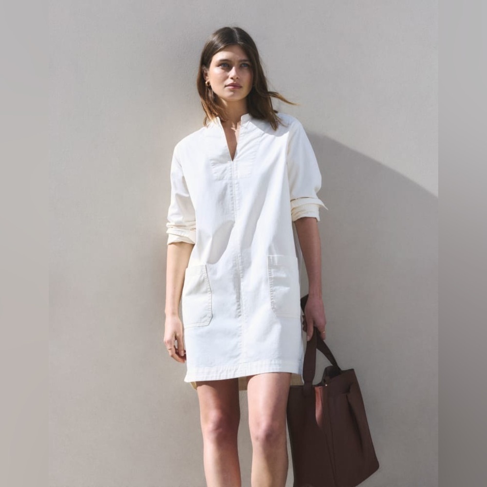 NWT EVERLANE organic cotton The Long-Sleeve Utility Mini Dress XS in bone